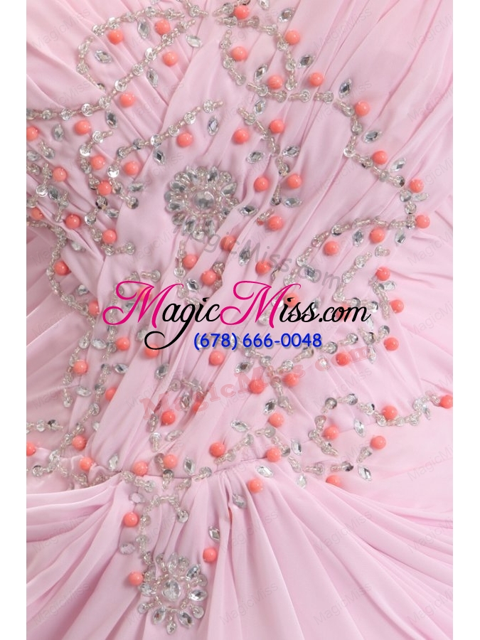 wholesale sweetheart empire beaded decorate watteau train prom dress in baby pink