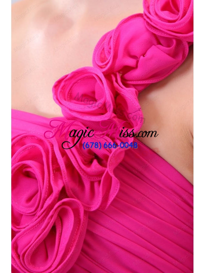 wholesale hot pink hand made flowers ruching one shoulder prom dress