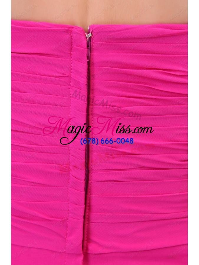 wholesale hot pink hand made flowers ruching one shoulder prom dress