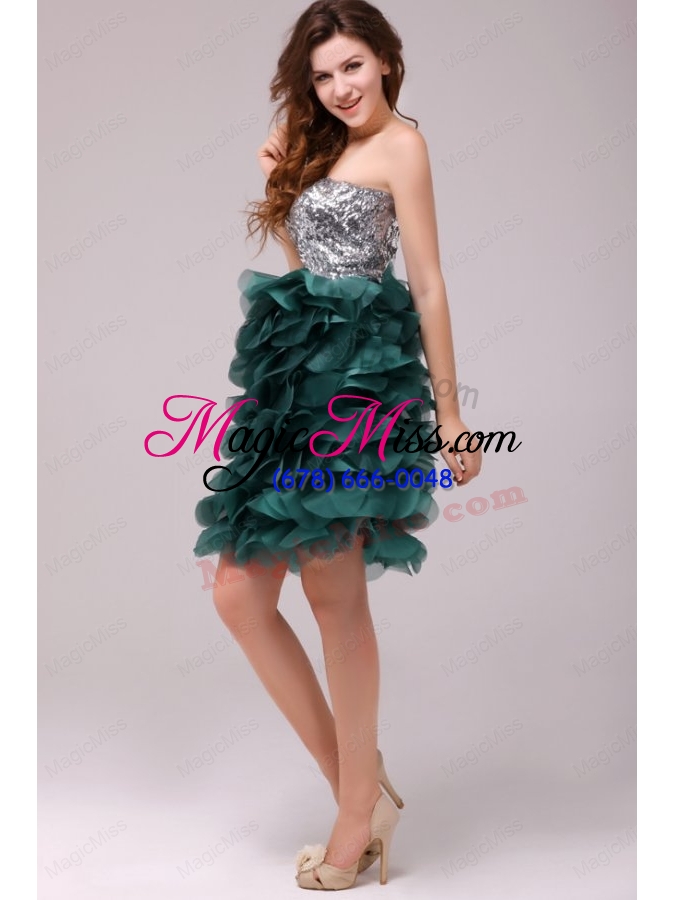 wholesale turquoise sequins and ruffles a line tulle prom dress