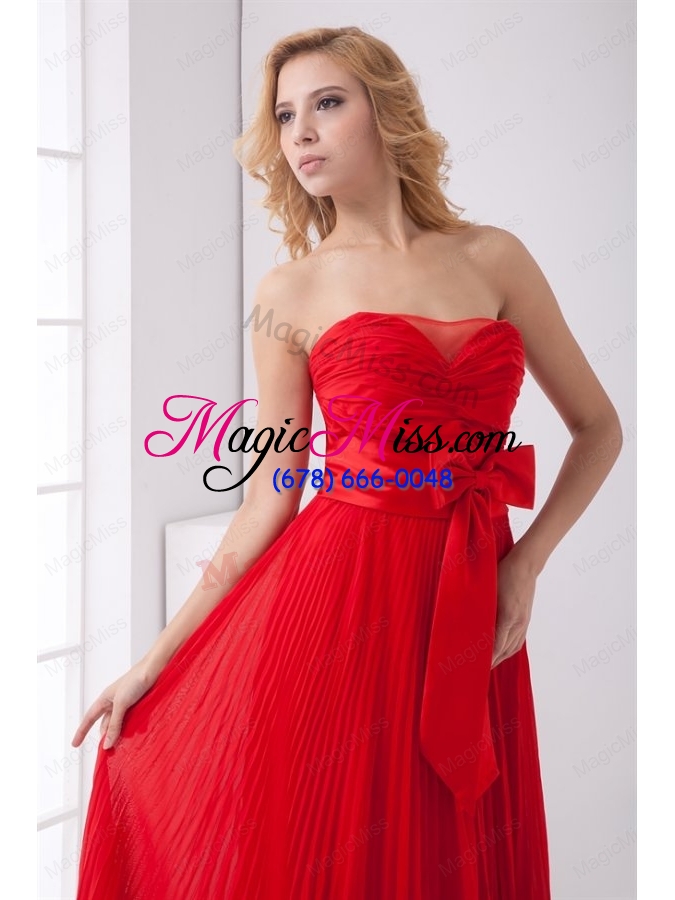 wholesale elegant strapless red empire pleat chiffon prom dress with bowknot