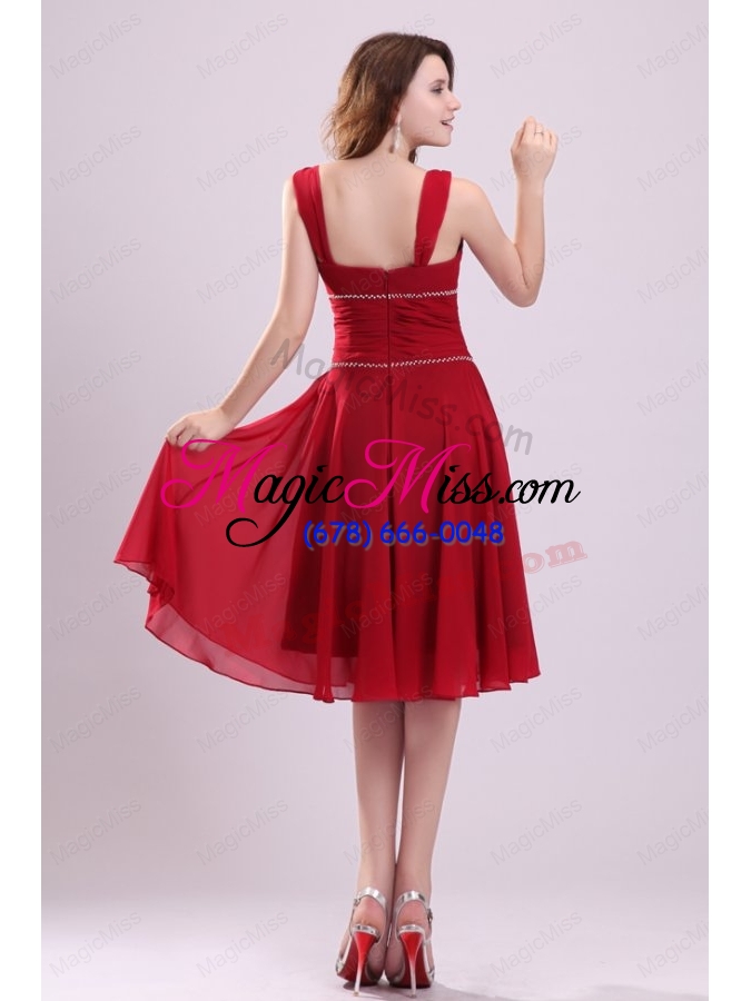 wholesale popular a line v neck prom dress in wine red with knee length