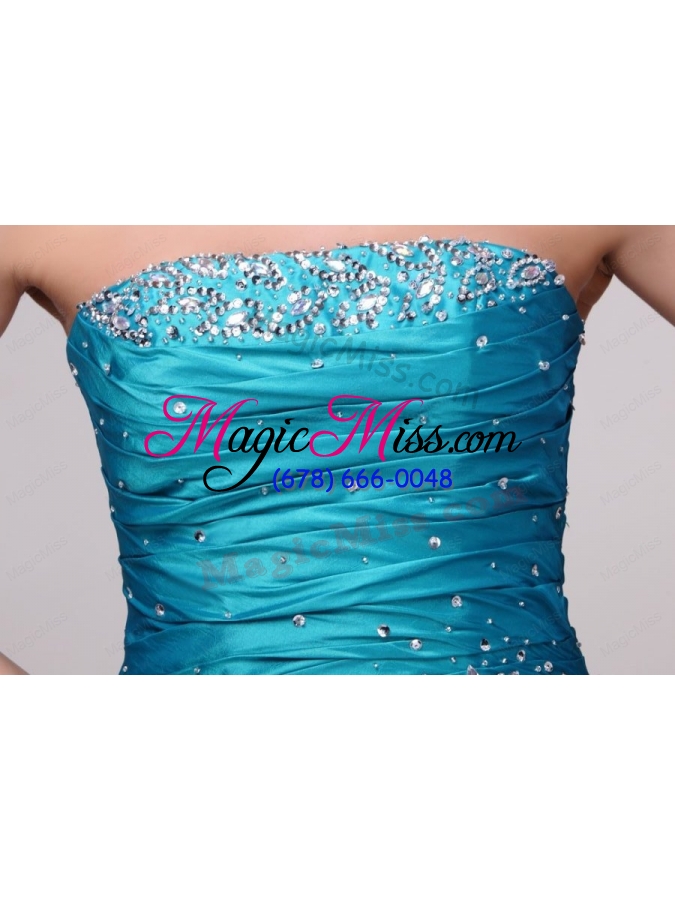 wholesale blue a line strapless knee length beading taffeta prom dress with lace up