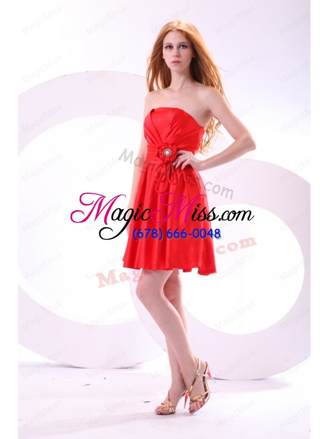 wholesale simple strapless a line mini length red prom dress with ruching
