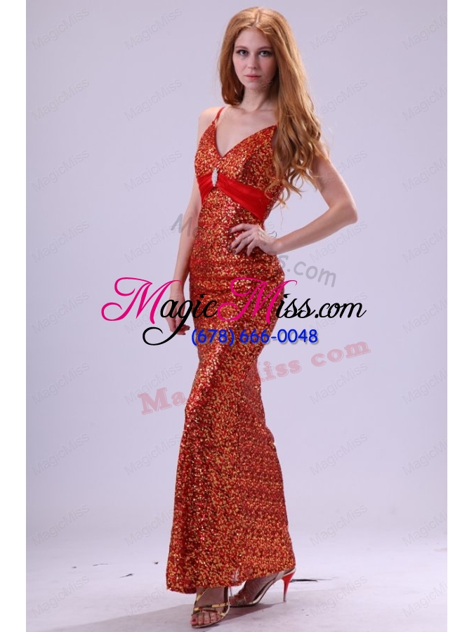 wholesale sexy column straps floor length red sequins prom dress with paillette