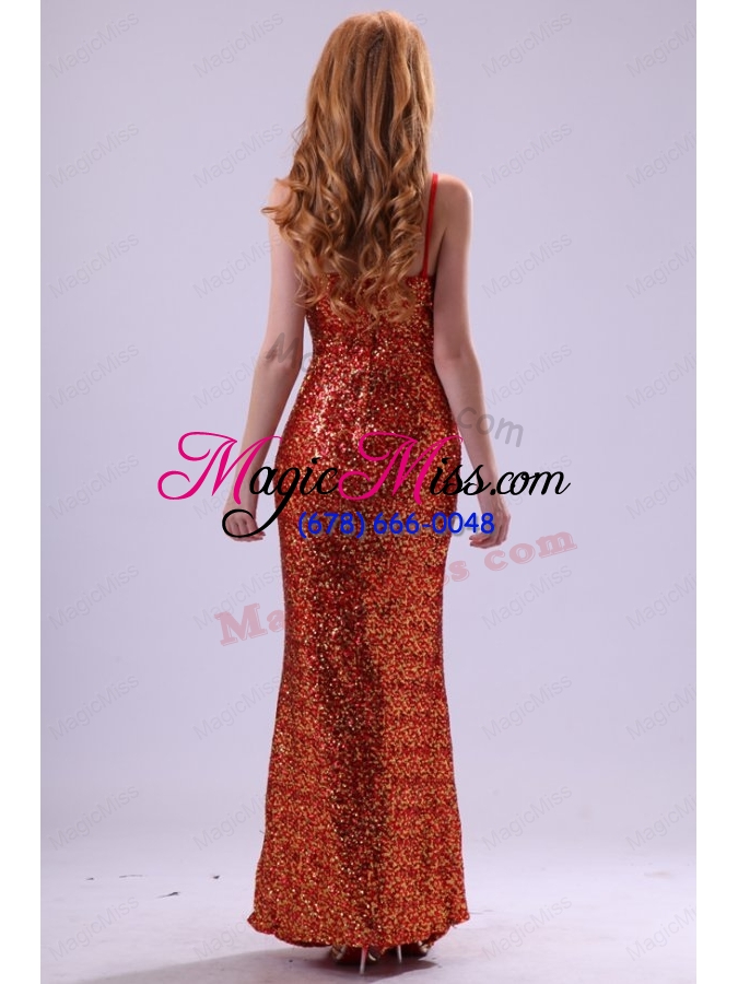 wholesale sexy column straps floor length red sequins prom dress with paillette