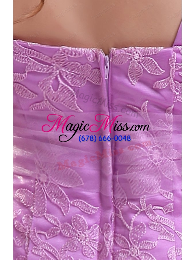 wholesale cheap column lilac straps knee length tulle appliques prom dress