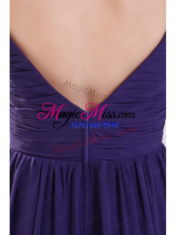 wholesale simple purple empire v neck ruching floor length chiffon prom dress