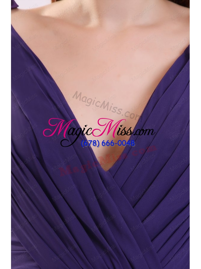 wholesale simple purple empire v neck ruching floor length chiffon prom dress