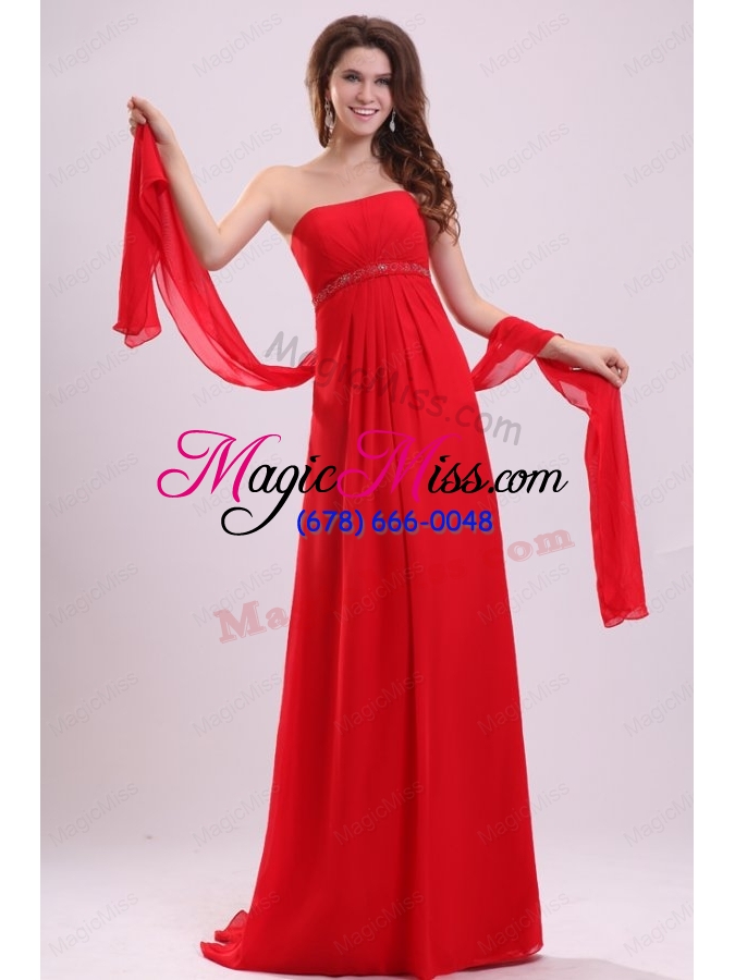 wholesale empire red strapless beading and ruching chiffon prom dress