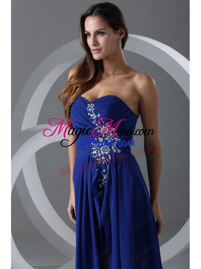 wholesale column sweetheart royal blue beading and ruching chiffon prom dress