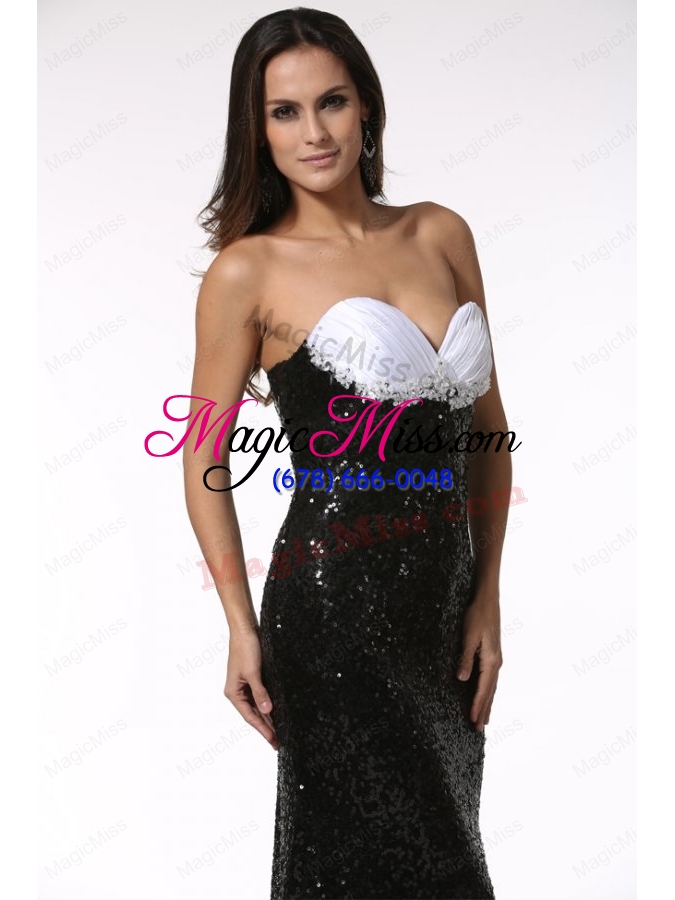 wholesale black sequined prom dress with sweetheart brush train