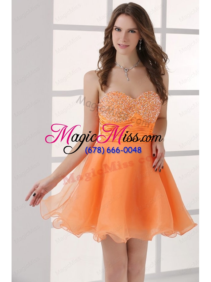 wholesale orange sweetheart beaded short prom dress mini length