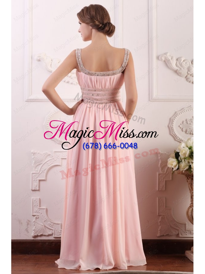 wholesale baby pink empire scoop straps prom dress with beading and ruching