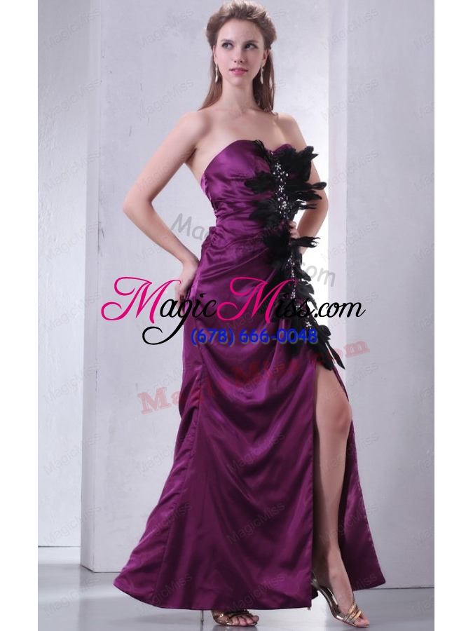 wholesale sweetheart column beading and feather prom dress in dark purple