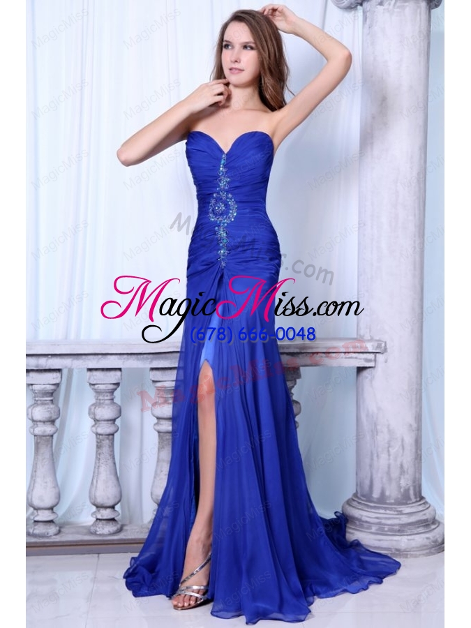 wholesale sweetheart column beading and high silt chiffon blue prom dress