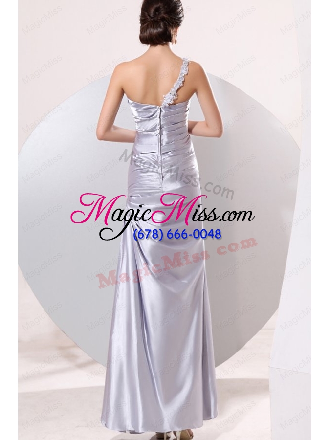 wholesale column gray ruching appliques one shoulder floor length prom dress