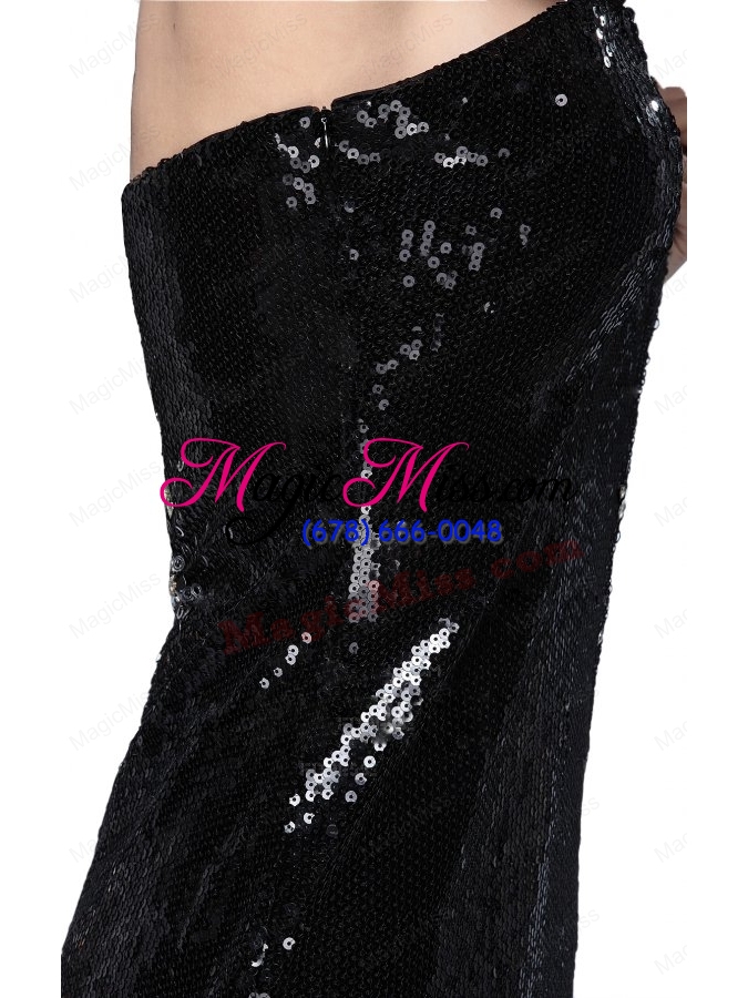 wholesale mermaid black strapless sequins brush train prom dress