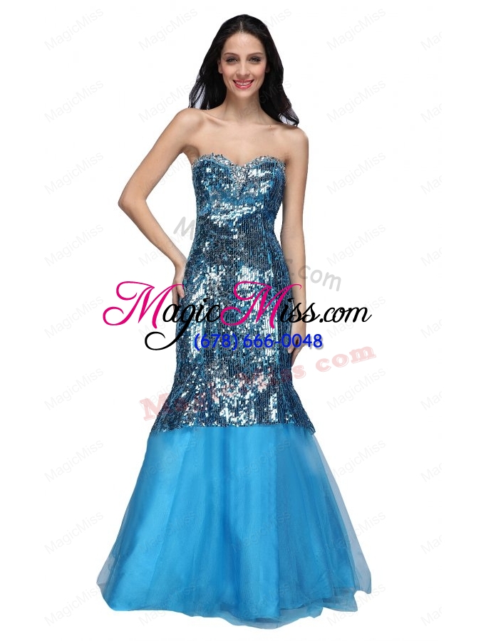 wholesale mermaid blue sweetheart sequins beading organza long prom dress