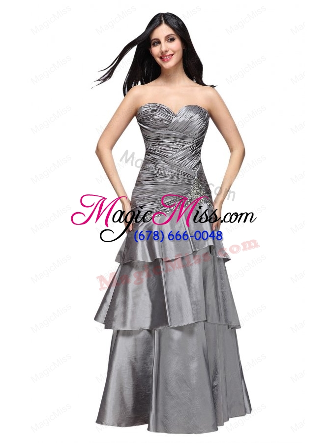 wholesale a line gray sweetheart appliques and ruching ruffled layers prom dress