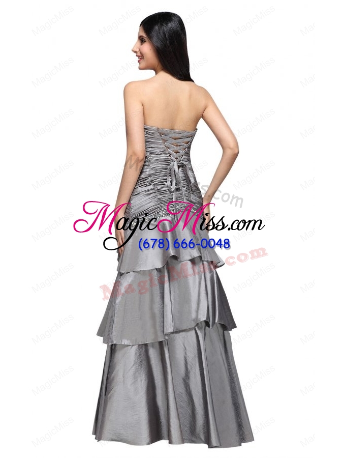 wholesale a line gray sweetheart appliques and ruching ruffled layers prom dress