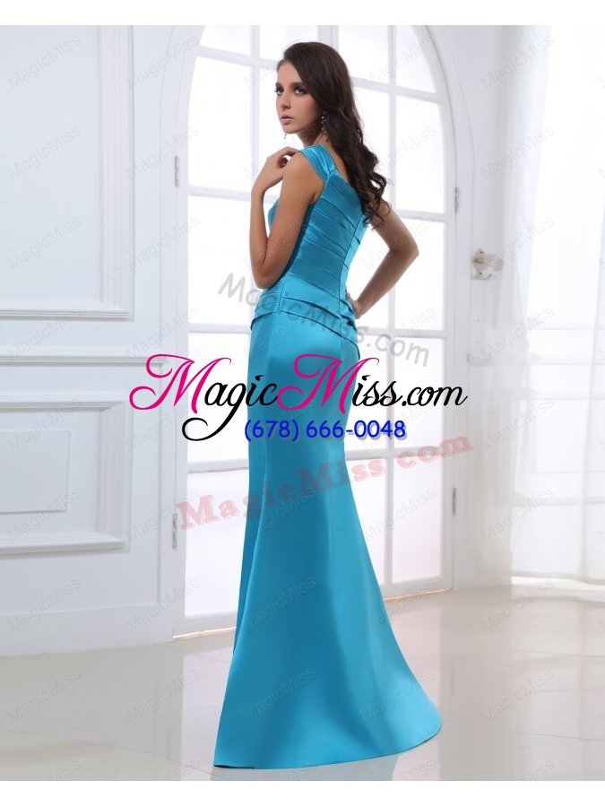 wholesale mermaid one shoulder ruching beading blue floor length prom dress