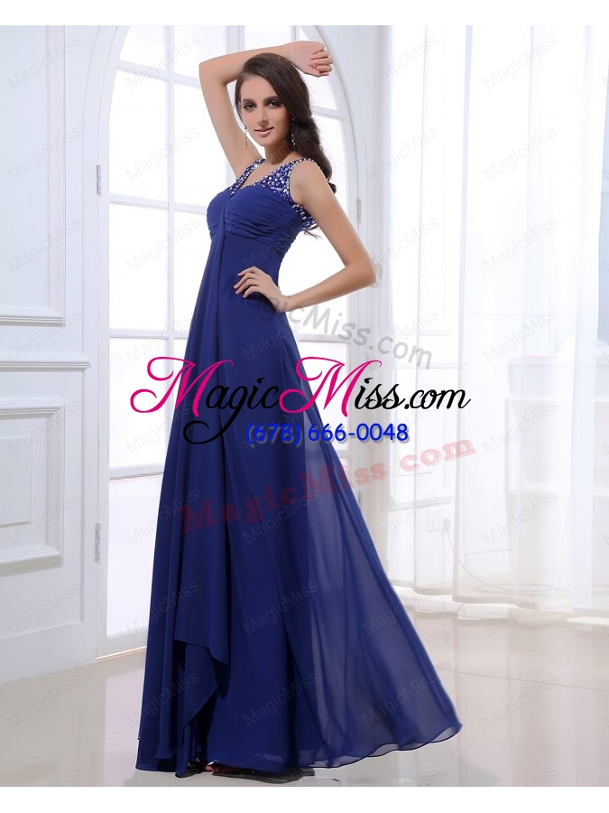 wholesale empire v neck floor length chiffon beading blue prom dress