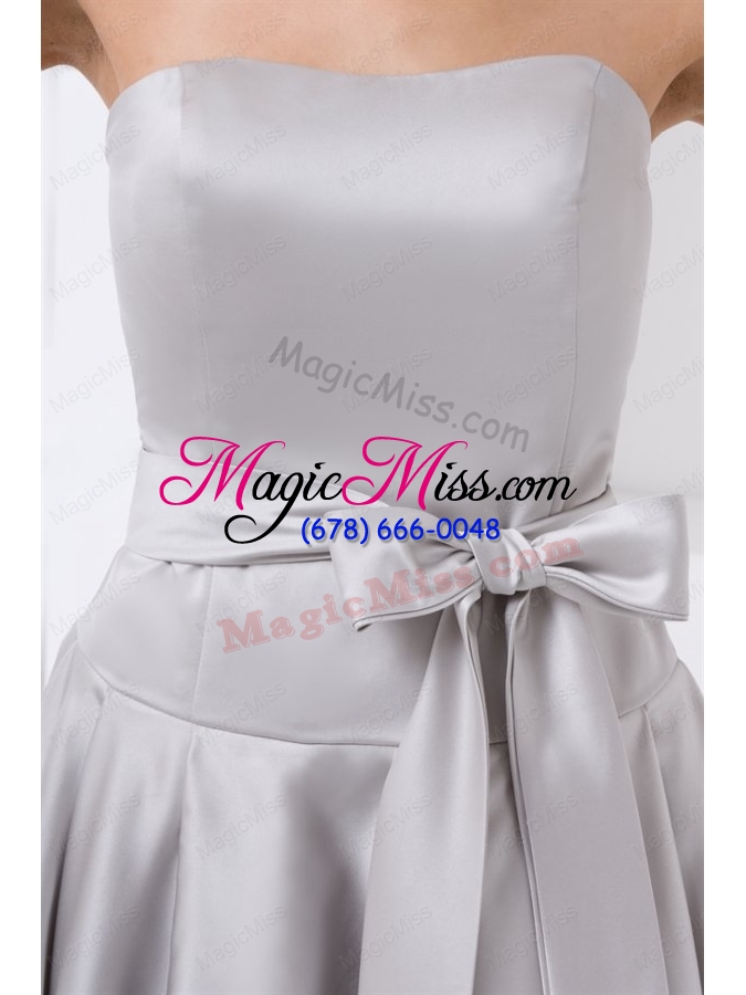 wholesale cheap a line strapless grey mini length prom dress with bowknot