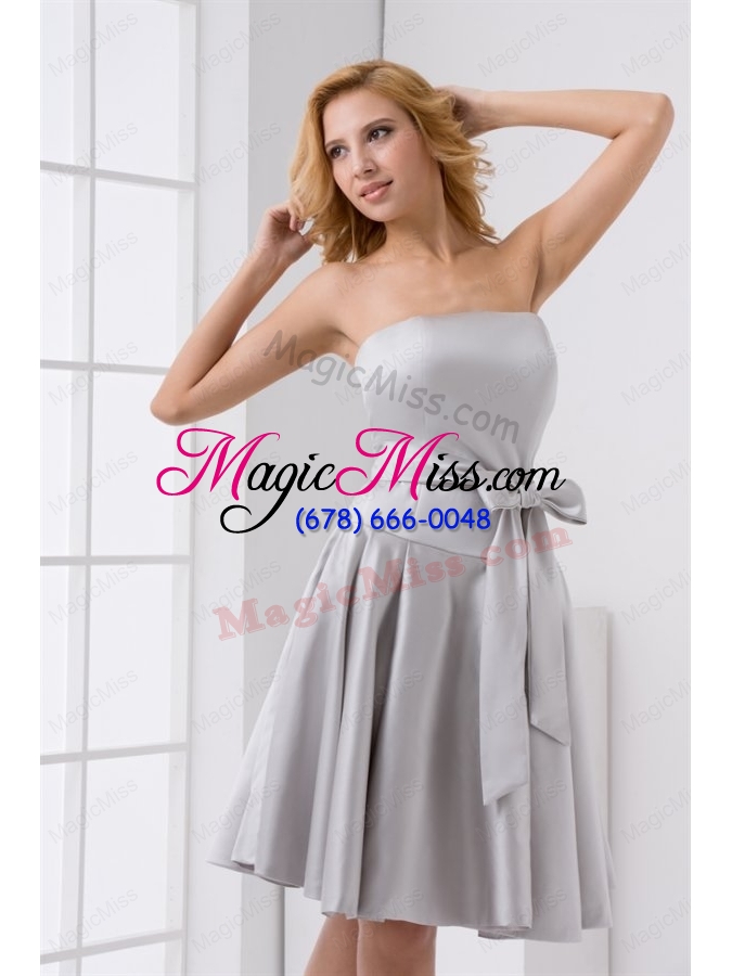 wholesale cheap a line strapless grey mini length prom dress with bowknot
