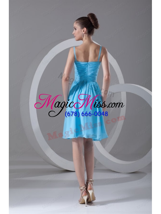 wholesale taffeta a line straps aqua blue beading knee length prom dress