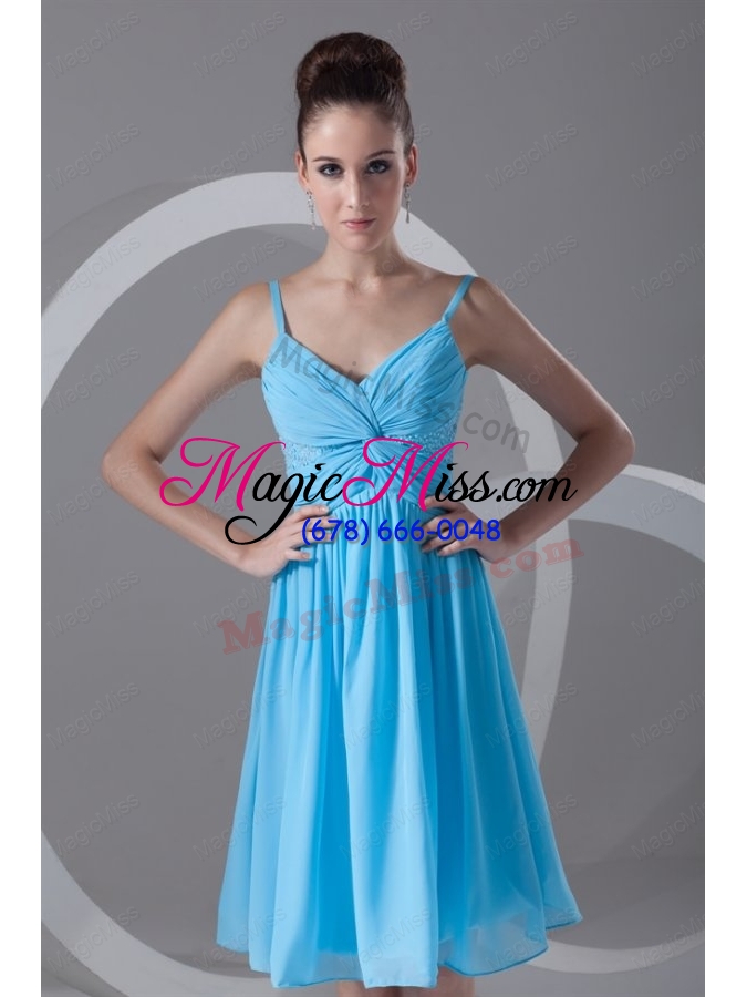 wholesale taffeta a line straps aqua blue beading knee length prom dress