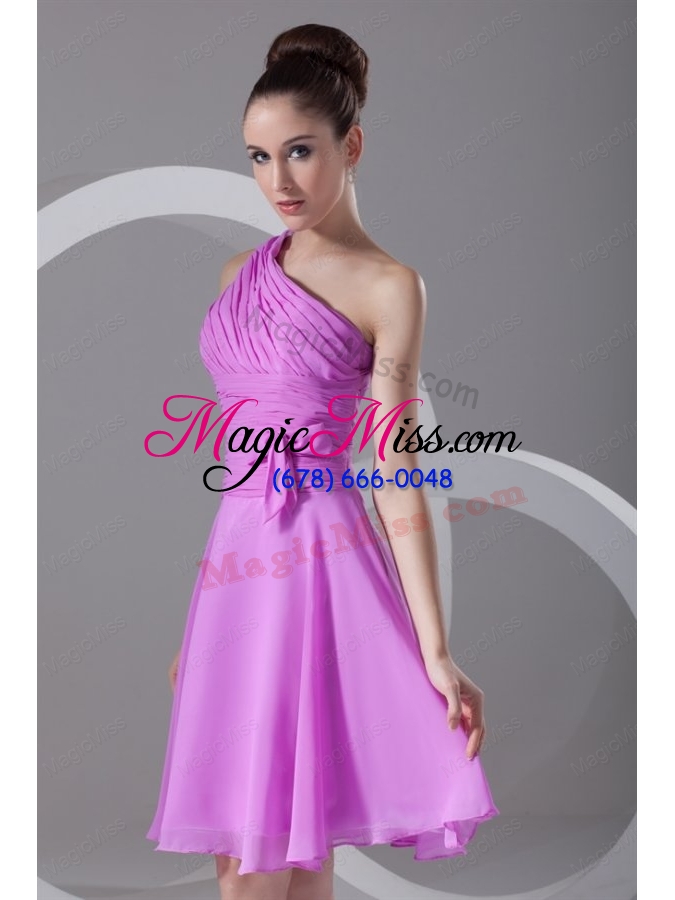 wholesale a line one shoulder lilac chiffon knee length prom dress
