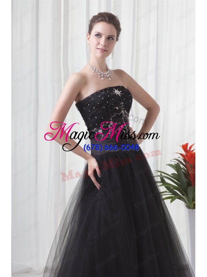 wholesale black a line strapless tulle beading floor length prom dress