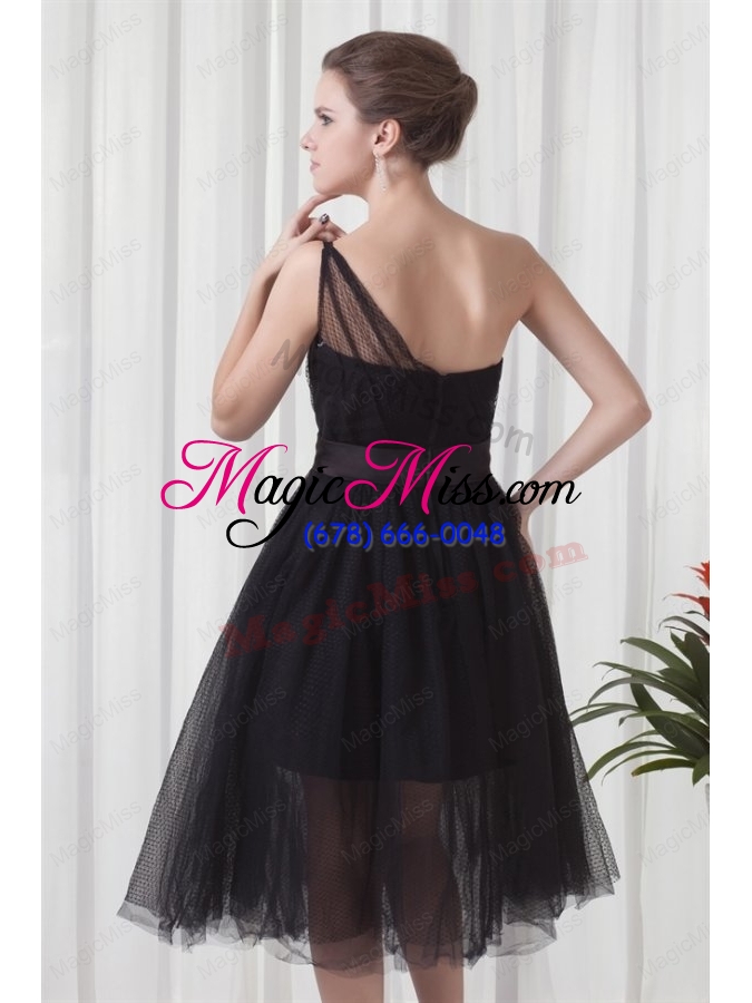 wholesale a line one shoulder black tulle tea length 2014 prom dress