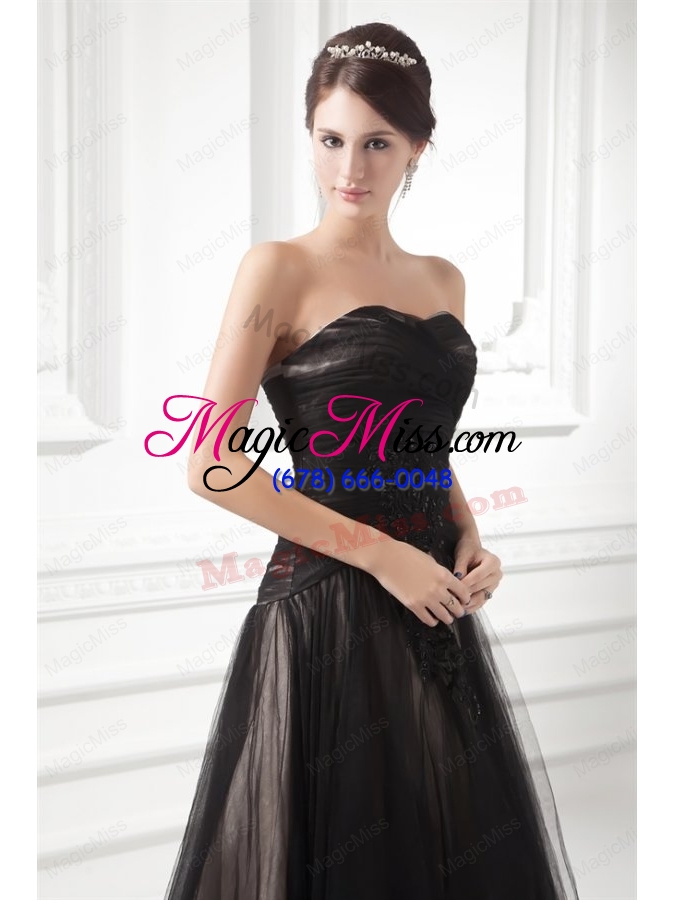 wholesale formal empire sweetheart court train black tulle ruching  prom dress