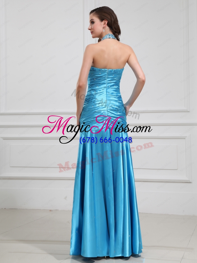 wholesale wonderful column halter top beading and ruching prom dresses for 2014