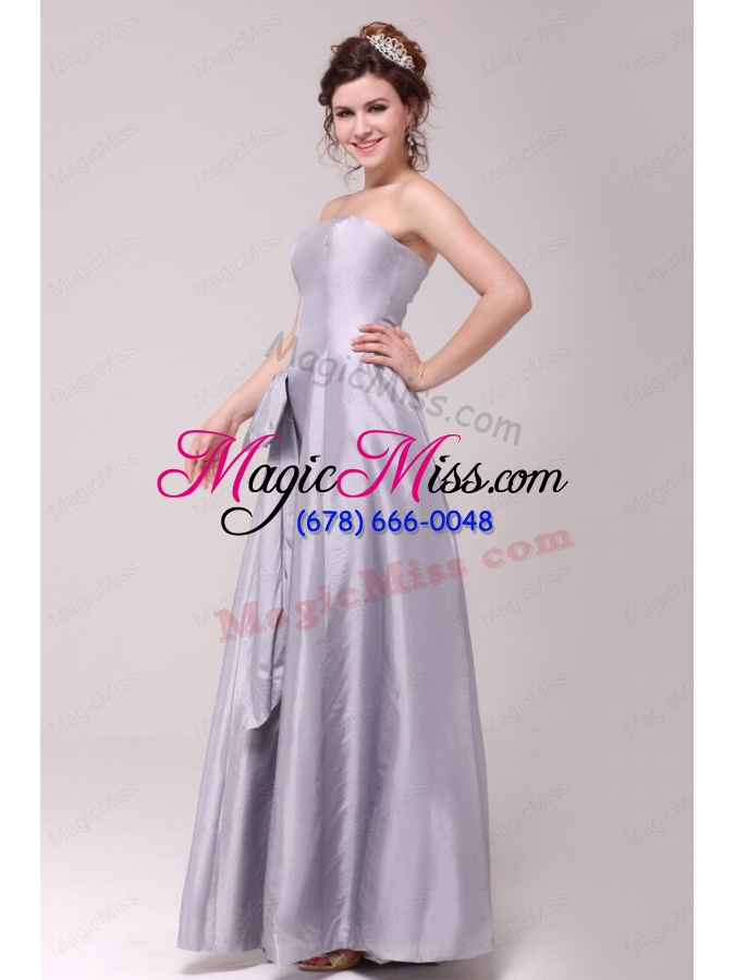 wholesale cheap column strapless floor length grey bowknot prom dress