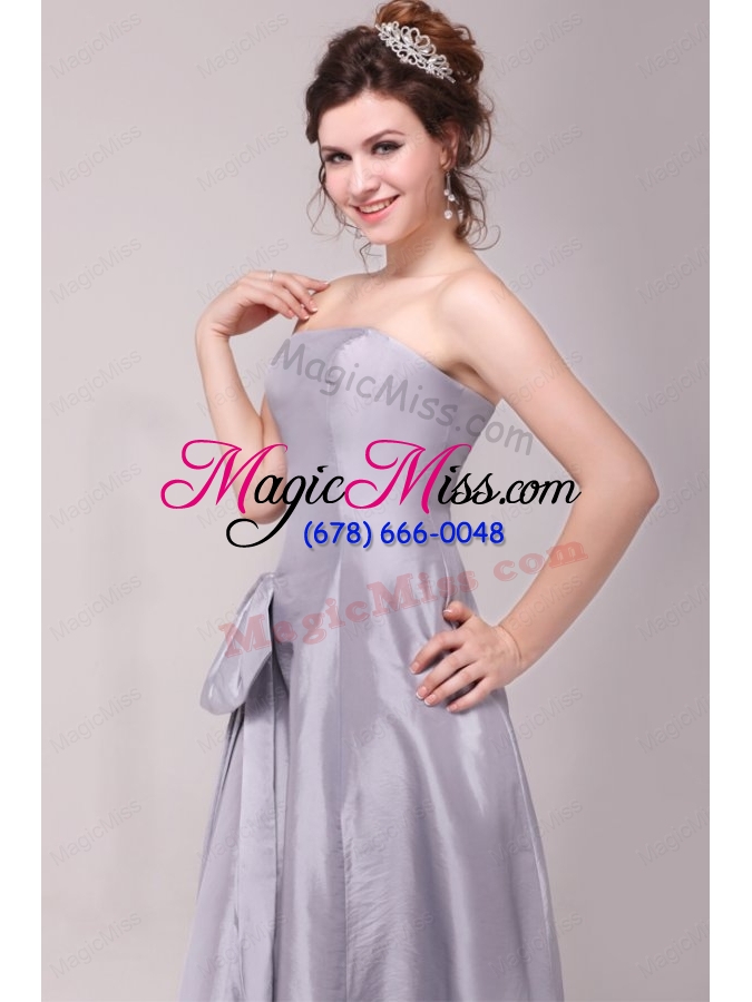 wholesale cheap column strapless floor length grey bowknot prom dress