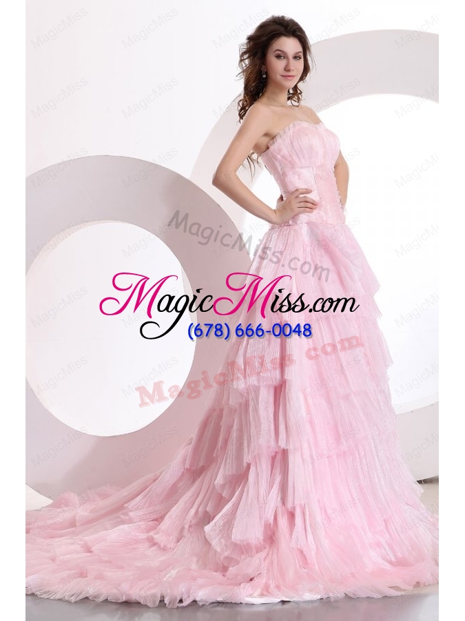 wholesale exquisite a line sweetheart court train ruching pink prom dress
