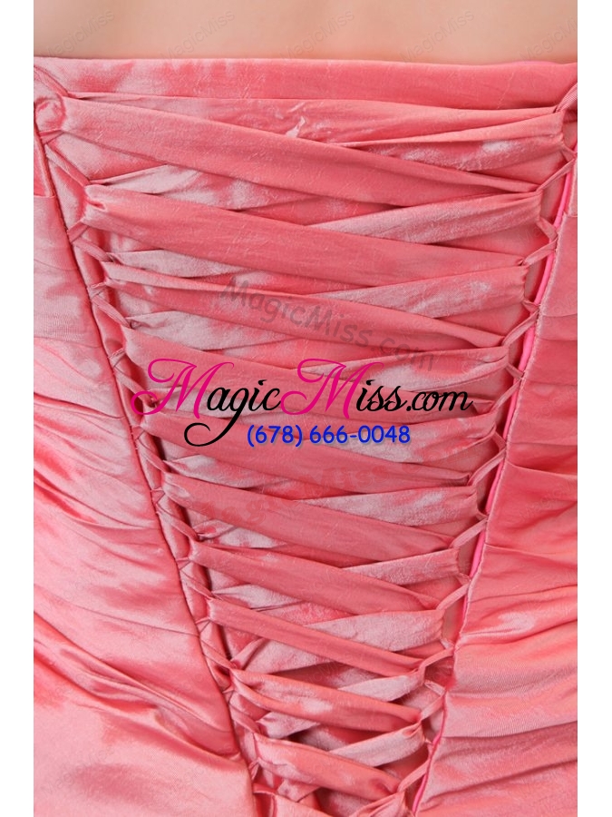 wholesale watermelon column strapless taffeta ruching prom dress with lace up