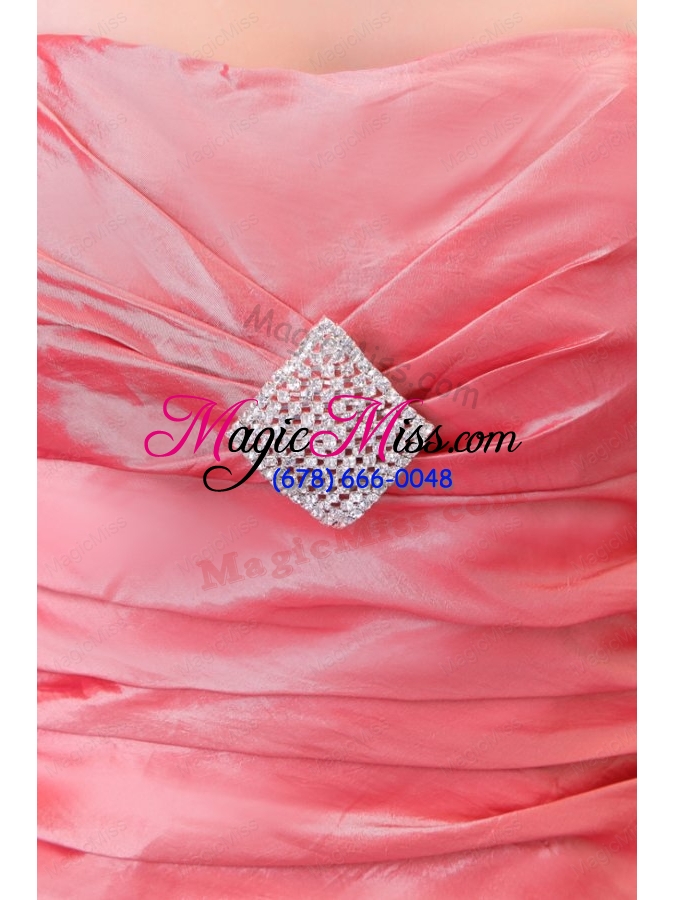 wholesale watermelon column strapless taffeta ruching prom dress with lace up