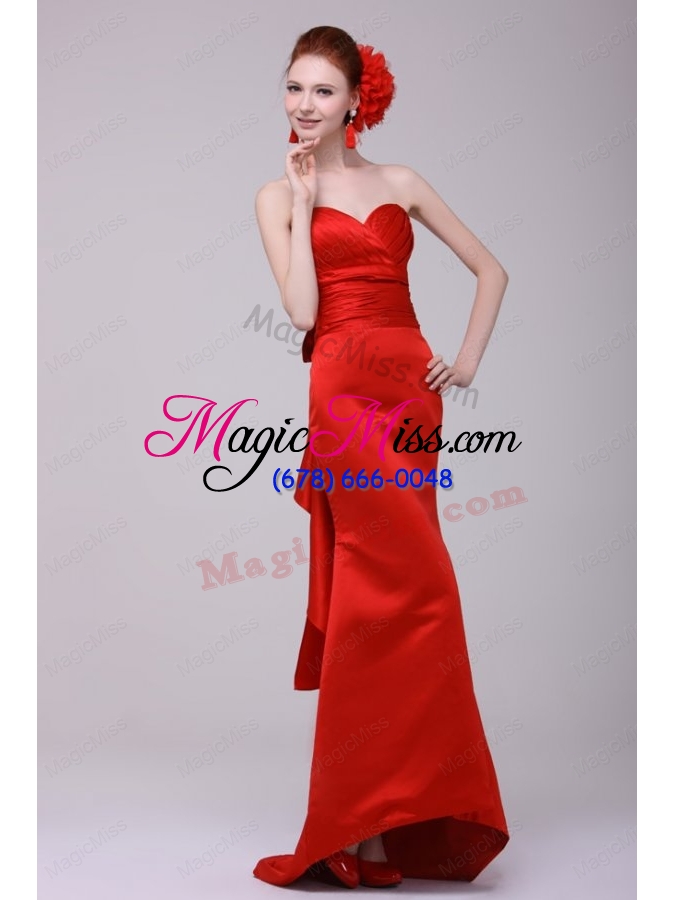 wholesale column sweethear floor length taffeta red prom dress with ruching