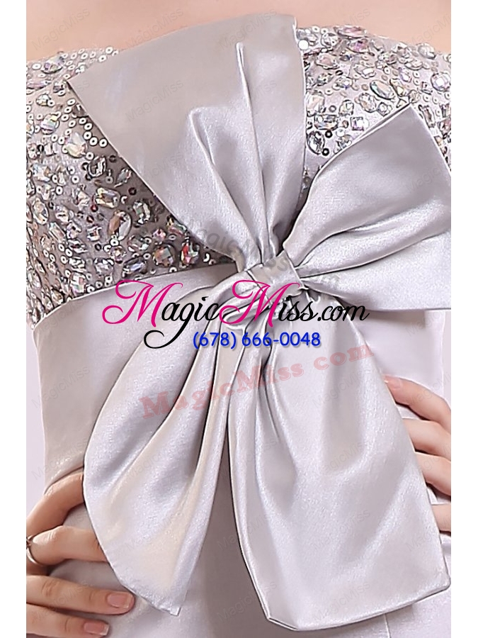 wholesale column strapless beading and bowknot grey taffeta prom dress with floor length