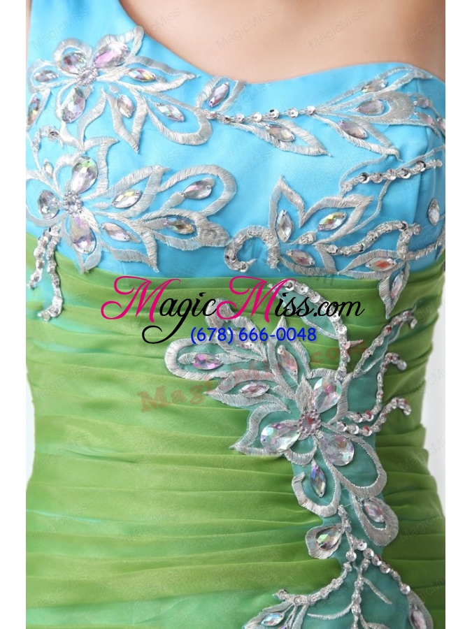 wholesale cute one shoulder beading and ruffled layers green prom dress with high low