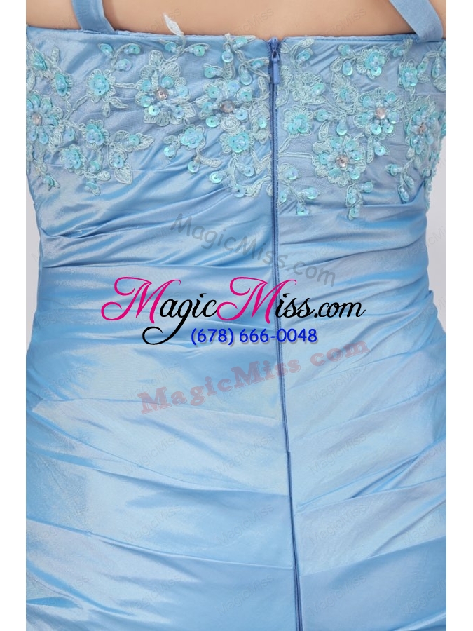 wholesale blue a line sweetheart taffeta prom dresses with appliques brush train