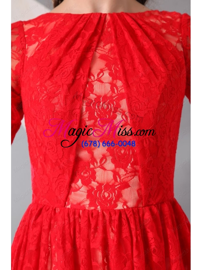 wholesale bateau lace fabric over skirt mini length prom dress with half sleeves