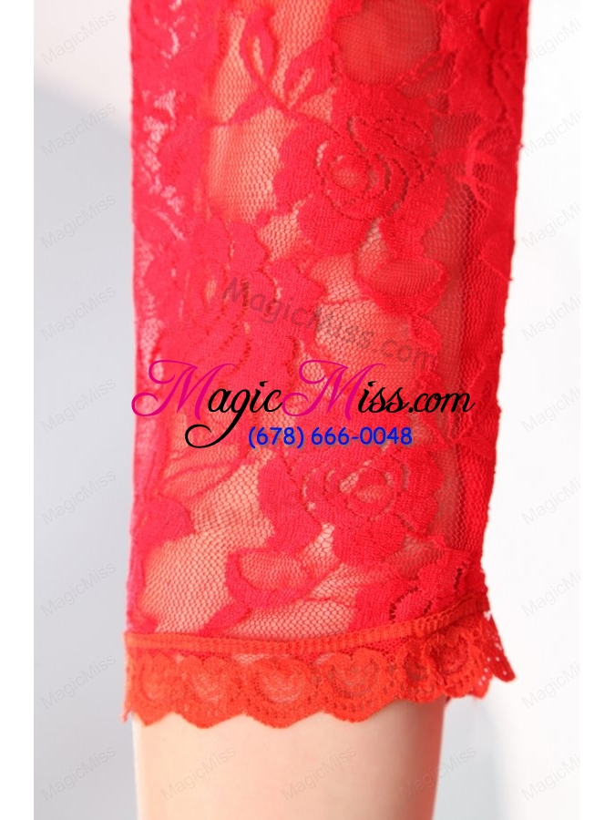 wholesale bateau lace fabric over skirt mini length prom dress with half sleeves