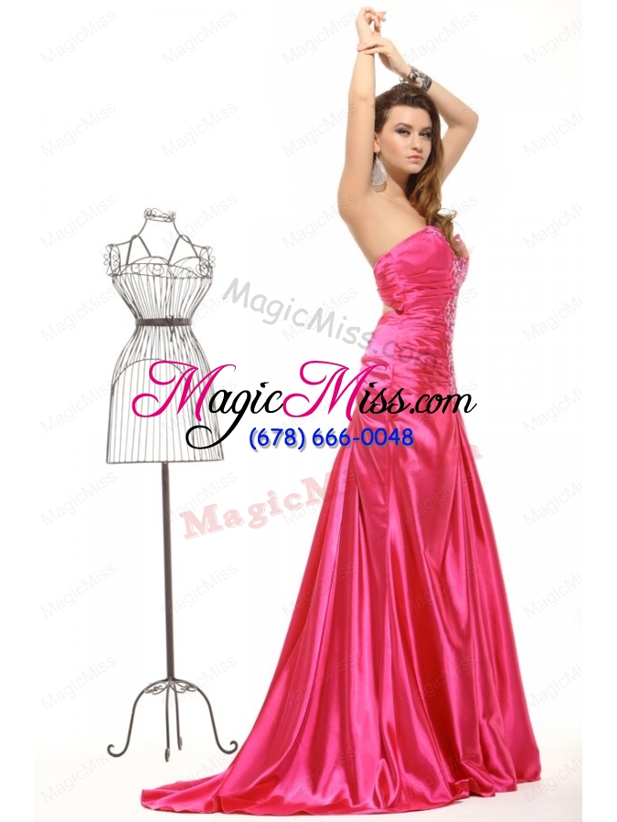 wholesale sweetheart column appliques with beading prom dress in hot pink