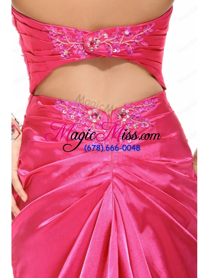 wholesale sweetheart column appliques with beading prom dress in hot pink