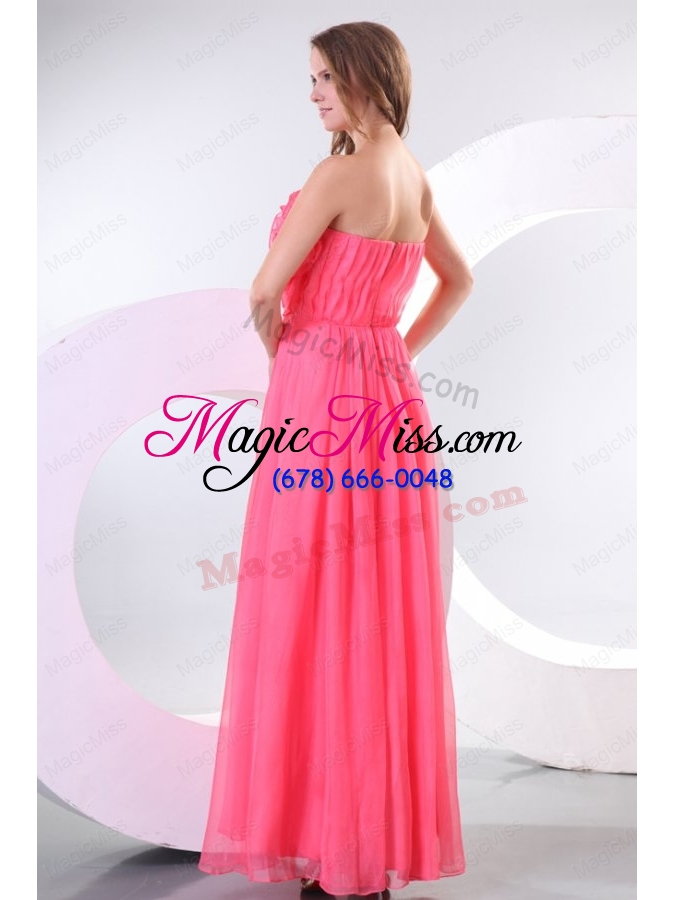 wholesale strapless flowers decorate brust empire long prom dress with ruching